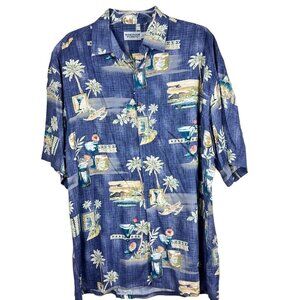 Windham Pointe Men's Hawaiian Shirt Short Sleeve Blue Green Palm Tree Size Large